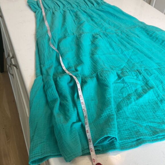 Rails 100% Organic Cotton Gauze Teal Blue Green Tiered Cami Maxi Blakely Dress L - Picture 7 of 9
